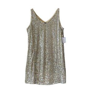 NWT 1. State Sequined Sleeveless V Neck Shift Mini Dress in Champagne